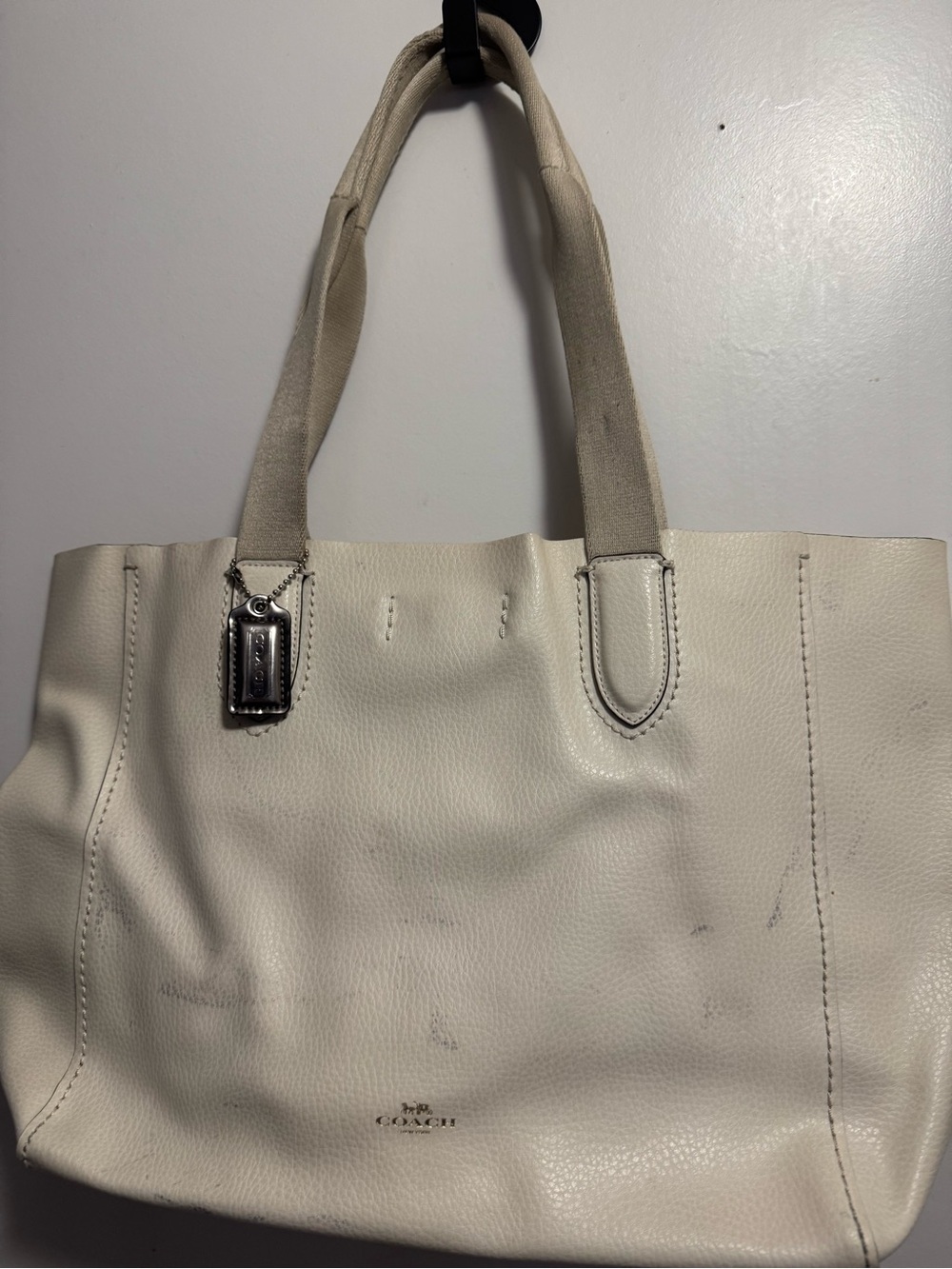 COACH Cream Pebbled Leather Shoulder Tote Bag w/Gold Logo SEE NOTES - SOLD AS IS